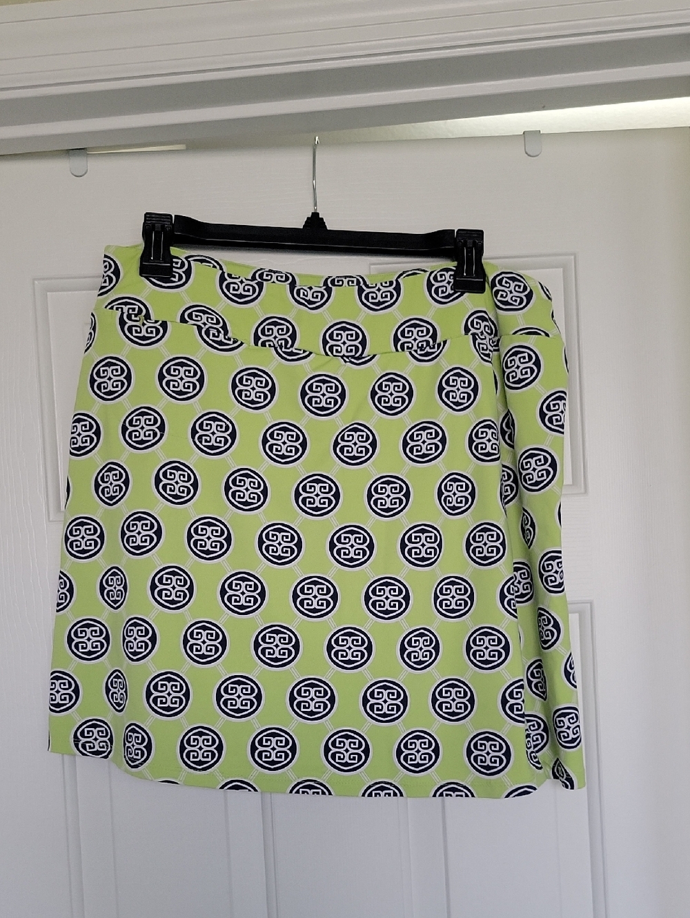 Lulu-B Lime Green Mini Skirt with Navy & White Medallion Print